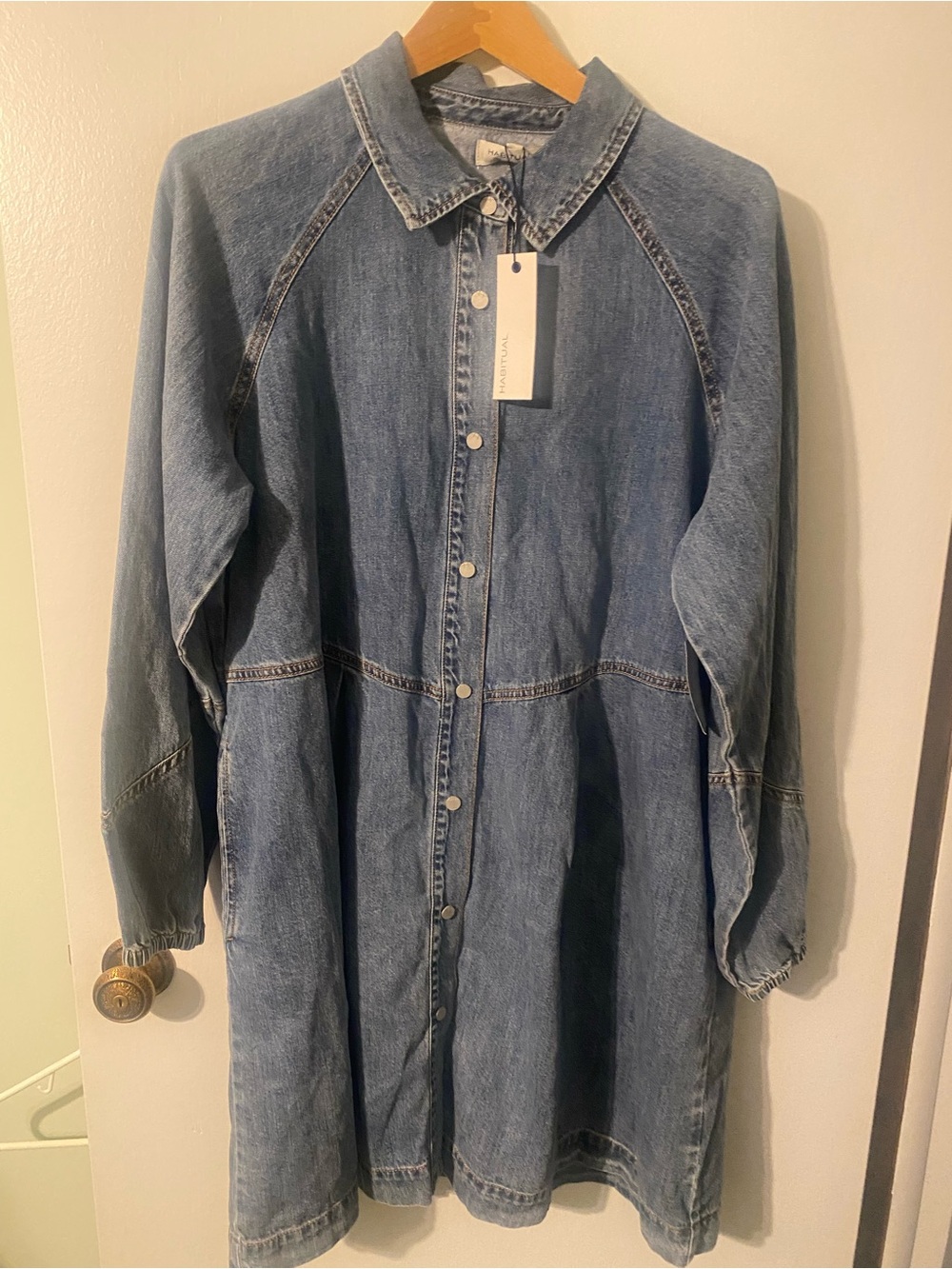 Habitual Light Blue Denim Button-Front Jacket Dress